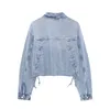 Vestes féminines 2024 Blue Denim Jacket Femmes Bomber recadrée pour bouton à manches longues Femme Streetwear Jeans