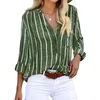 Camicette da donna camicia da donna a strisce a strisce V Neck a manica lunga camicetta estiva con abbo