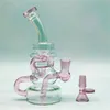 2022 8 Zoll rosa Glaswasserrohr Bong Dabber Rig Recycler Rohre Bongs Rauchrohre 14,4 mm Weibchen Gelenk mit normalem Bowlbanger US -Lagerhaus