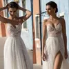 2020 Gali Karten Beach Wedding Dresses High Side Split Spaghetti Illusion Sexy Boho Bridal Gowns Sweep Train Backless Bohemian Wedding 200n
