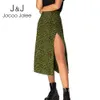 Jocoo jolee élégant léopard floral imprime longue jupe femme sexy hauteur divisé midi jupes de bureau dame bodycon a ligne 240508
