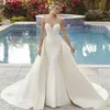 Robes de mariée sexy plage sirène chérie en dentelle applique robes nuptiales en satin avec train détachable vestidos de soie 230l