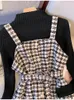 Arbeitskleider plus Größe hochwertige Frauen -Outfits Zwei Stücke Set koreanische lässige Strickpullover Retro Plaid 4xl Kleidung