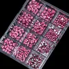 12grids Rose Pink Gem Rhinestones Flat Bottom MulitShapes Crystal 3D Jewelry Charms Diamond Supplies For Nails DIY Accessories 240509