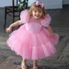 Flickas tävlingsklänningar bollklänningar rosa födelsedagsfest barn formell bär blomma flickor för bröllop gäststorlek 4 6 8 10 knälängd 203j