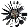 Horloges murales Couvrottes Record Horloge Modern Design Spoon Fork Cuisine décorative Vintage Watch Home Decor