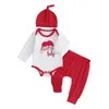 Zestawy odzieży Urodzona dziewczynka chłopiec bożonarodzeniowy strój świąteczny długie rękawie liter romper solidny spodnie hat 3pcs Xmas Set