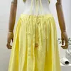 Повседневные платья 2024 Высококачественные льняные желтые безмолвные шнурки для шнуровки A-Line Midi платье на летний каникул