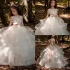 Floral Lace Flower Girl Dresses Ball Gowns Child Pageant Dresses Long Train Beautiful Little Kids FlowerGirl Dress Formal 287v