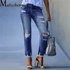 Kadınlar Yırtık Sıkıntılı Sıska Yüksek Bel Denim Pantolon Rendelenmiş kot pantolonlar ince jeggings bayanlar bahar sonbahar aşınma 240510