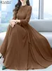 Urban Sexy Robes 2023 Zanzea Elegant Women Automne A-Line Party Sundress Stron Casual Long Slve Maxi Dress Kaftan Long Vestidos Oversize Robe Femme T240510