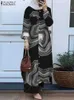 Ethnic Clothing ZANZEA Vintage Muslim Suit Woman Floral Printed Tracksuit Lapel Neck Blouse Pant Casual Eid Mubarek Suits Dubai Turkey Abaya T240510