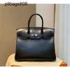 Women Brkns Handtasche Echtes Leder 7A Handsween Box Groß 35 cm Hände -Black Button mit hohem Womensqnjz