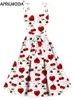 Casual Dresses 2024 Colorful Polka Dot Print Sleeveless Swing Vintage Dress Sling Retro Flare Robe Femme Pinup Pleated Runway