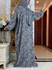 Vêtements ethniques 2024 Ramadan Musulman Femmes Coton Abaya Dubai Tissu doux imprimé Middle East Femme Robe Loose Africain Robe Turban attachée T240510