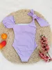 Swimwear féminin 2024 Purple for Girls Color Color Square Clead Bud Sleeve Triangle rembourré Micro Bikinis Sexy Low RAIN
