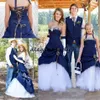 Latest 2023 Country Cowboy Camo Wedding Dresses Navy Blue Denim A Line Pleats Sweetheart Lace Up Back ruffles cowgirl Bridal Gown 307W