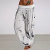 Pantalon féminin Femme Imprimé numérique Entre-crochet en liberté Basse taille solide Couleur solide plissée Retro Sport Yoga Harem Long Long pantalon