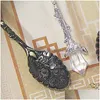 Skedar vintage Royal Style Spoon Metal Carved Coffee Forks With Crystal Head Kitchen Fruit Prikkers Dessert Ice Cream Scoop Gift Drop DHH0C