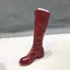 Botas longas mulheres dianteiro zíper artesanal grosso Cavaleiro Cavaleiro Inverno de couro genuíno Sapatos de mulheres joelho casual High White