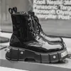 Bottes en cuir de printemps et automne-automne Rivet Metal Motorcycle Fashion High Top Short Men Boots Généhe