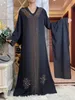 Roupas étnicas new2024 primavera africana abaya pérola de alta qualidade pérola chiffon tecido slve vestido preto preto kaftan kaftan feminino mantos de diamantes T240510