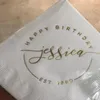 Fourniture de fête 50pcs serviettes d'anniversaire personnalisées cocktails personnalisés boisson imprimée en feuille d'or décora