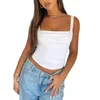 Tanks féminins Heziowyun Vintage Summer Simple Slim Slime Square Cou Tops Sans manches Couleur solide Skinny Rucched Camisole