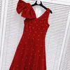 506 L 2024 Milan Runway Dress Spring Summer Mouwess V Neck Red Jurken Damesjurk Mode Hoogwaardige Luxijia