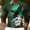 Polos Tiger Eagle 3D T-shirt Polo à manches longues imprimées adaptées aux vêtements pour hommes Vêtements de rue Borde