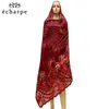 Ethnic Clothing New African Women Dubai Scarf Embroidery Cotton splicing with Net Women Hijab Scarf Big Size Pashmina Scarf EC921 T240510