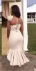 Light Champagne African Satin Mermaid Bridesmaid Dresses Sheer Back Short Sleeves Cheap Plus Size Arabic Long Evening Gowns BA4670