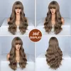 28 Inches Brown Qi Bangs Long Wigs Hot Sale Brown Big Wave Hair Wholesale Europe America Fashion Style Permed Dyed Rose Net Curly Wig