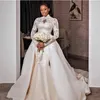 Роскошная Африка Высокая шея русалка Свадебные платья свадебные платья с съемными кружевами поезда наполненные полные рукава