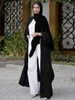 Этническая одежда мусульмане с открытой кимоно Абайя Полосатая ретро -этническая кардигановая одежда в Дюбай Ближневосточная Саудовская Аравия Идская одежда Черная T240510