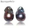 Baroqueonly large size natural freshwater black Baroque pearl earrings 925 sterling silver personalized gift EQB 2106244557004