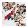 Écharrés Fashion Mtifonction Imprimer écharpe pour les sacs à main Gath 36 Colors Wrap écharpes ruban pour femmes Turban Triangle Bandeau Silk Dro Dhjpt