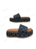 Designer -Hausschuhe für Frauen Keil dicker Absatz Sandalen ineinandergreigend G Plattform Slipper Stoff Blumen Biene gestreifte Sandalen Frauen Freizeitschuhe Sommer Flat Beach Slides