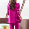 Pantalon féminin en deux pièces 2024 Elegant Women Jacket Fashion Suit Fashion Brun Brown Rose Red Female et Jupe courte
