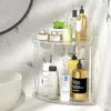 Boîtes de rangement Organisateur de maquillage en acrylique 2 niveaux claire étagère d'angle de salle de bain comptoir de soins de la peau