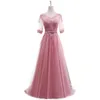 A-Line Halbärmel Spitze elegante Abendkleider Prom Party Kleid blau pink grau weiß rote Abendkleid 2020 Langes formelles Kleid 257o