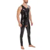 Hommes sexy ouverts ouverts brillants saut de combinaison érotique humide en cuir en cuir entrejambe mâle bodySuit en une pièce gay clubwear sexi catsuit costumes