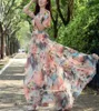 Urbane sexy Kleider 2023 Sundress Beach Chic Women Florale Print Rüschen Chiffon Bohemian Kleid Ladies Short Slve Boho Maxi Kleider Foto Vestidos T240510