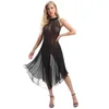 Abiti casual Domande Vedi attraverso Mesh Mock Mock Neck Manleveless Abito irregolare Sexy Party Club Out Swing Clubwear Swing Out