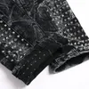 Jeans pour hommes hommes punk rivet noir denim streetwear slim pantalon stretch droit pantalon épissé