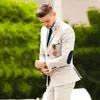 Handsome Beige Mens Suits Wedding Tuxedos Elbow Patches Business Casual Groom Formal Wear Trim Fit Male Blazers 2 Pieces Jacket Pants M 2296