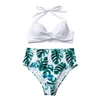 Swimwear Women's Women Vacation Swim Set Sexy Bikini Trendy Leaf Print avec des troncs hauts hauts Halter pour l'été