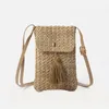 Totes Summer Tassel Women Straw Shouder Beach Bag Holiday Mobiltelefon Travel Bohemian Style Mini Crossbody For Lady