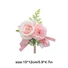Fleurs décoratives 4pcs Fleur artificielle boutonniere ruban Broche corsages de marié fête