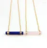 Colliers pendants Borosa Collier de pierre précieuse naturelle Collier Golden Rose Crystal Column Minimaliste Chaîne de pierre de veine bleue pour les femmes promettre des bijoux